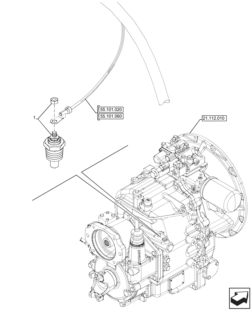 Схема запчастей Case 580SN - (55.022.010) - POWERSHUTTLE TRANSMISSION, TEMPERATURE SENDER (55) - ELECTRICAL SYSTEMS