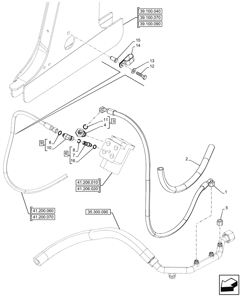 Схема запчастей Case 580SN - (41.200.010) - STEERING, OIL LINE (41) - STEERING