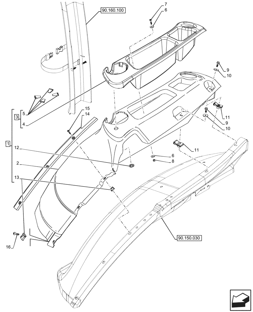 Схема запчастей Case 580SN - (90.160.110) - VAR - 442083 - CAB INTERIOR TRIM, LEFT SIDE, INTERNAL, PANEL (90) - PLATFORM, CAB, BODYWORK AND DECALS