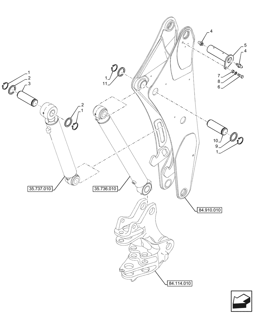 Схема запчастей Case 580N EP - (84.910.020) - BOOM, PIN (84) - BOOMS, DIPPERS & BUCKETS