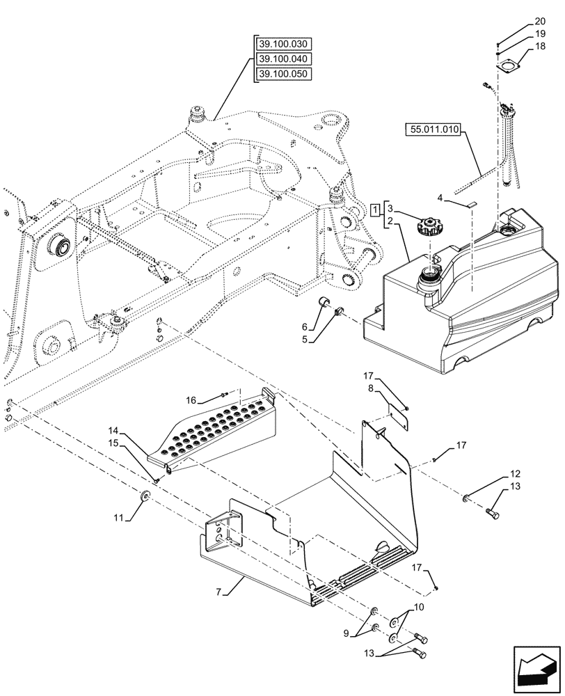 Схема запчастей Case 590SN - (10.216.010) - FUEL TANK (10) - ENGINE