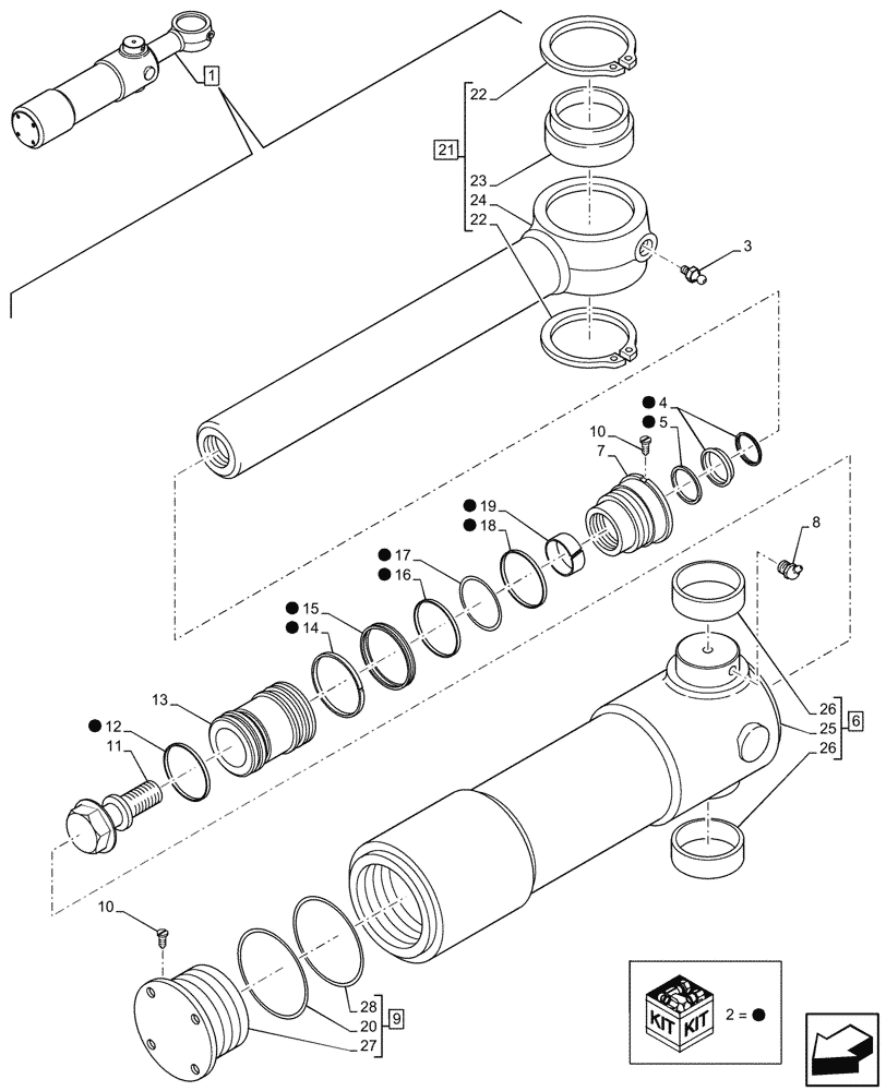 Схема запчастей Case 580N - (35.739.020) - BACKHOE ARM, SLEWING/SWING, CYLINDER, COMPONENTS (35) - HYDRAULIC SYSTEMS