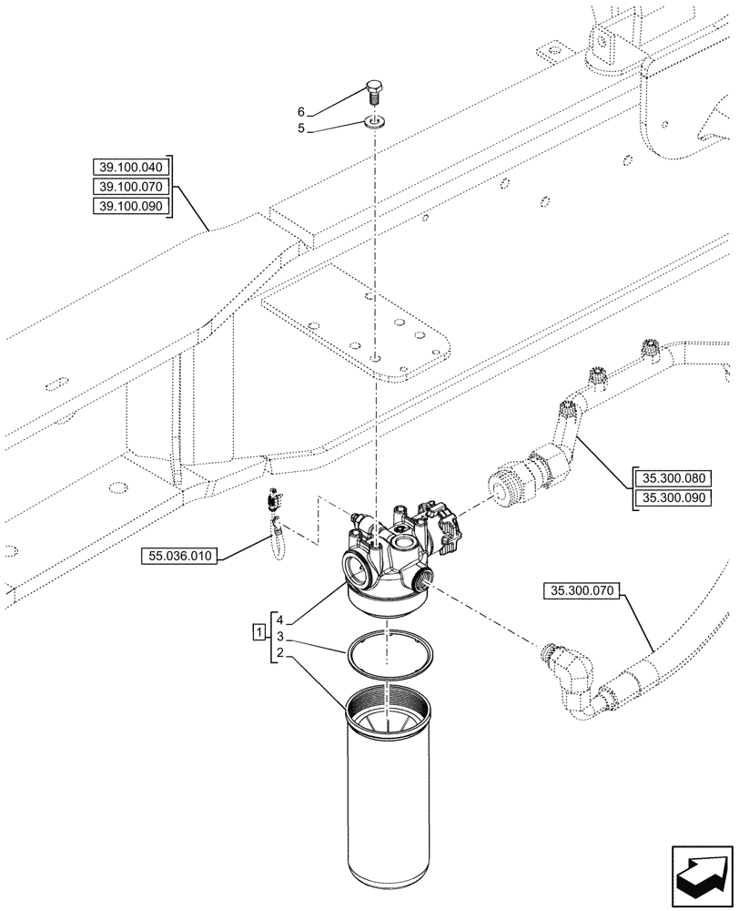 Схема запчастей Case 590SN - (35.300.060) - OIL FILTER (35) - HYDRAULIC SYSTEMS