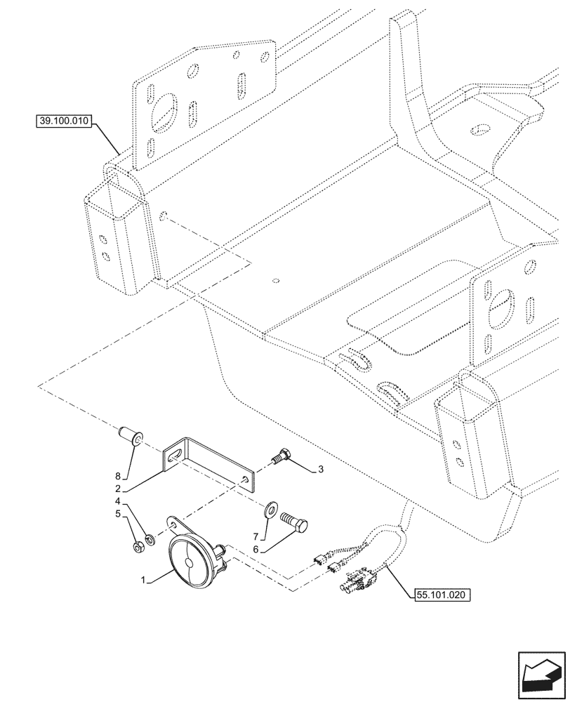 Схема запчастей Case 580SN - (55.408.020) - HORN (55) - ELECTRICAL SYSTEMS