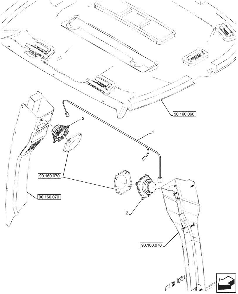 Схема запчастей Case 580SN - (55.512.060) - CAB, SPEAKER, WIRE (55) - ELECTRICAL SYSTEMS