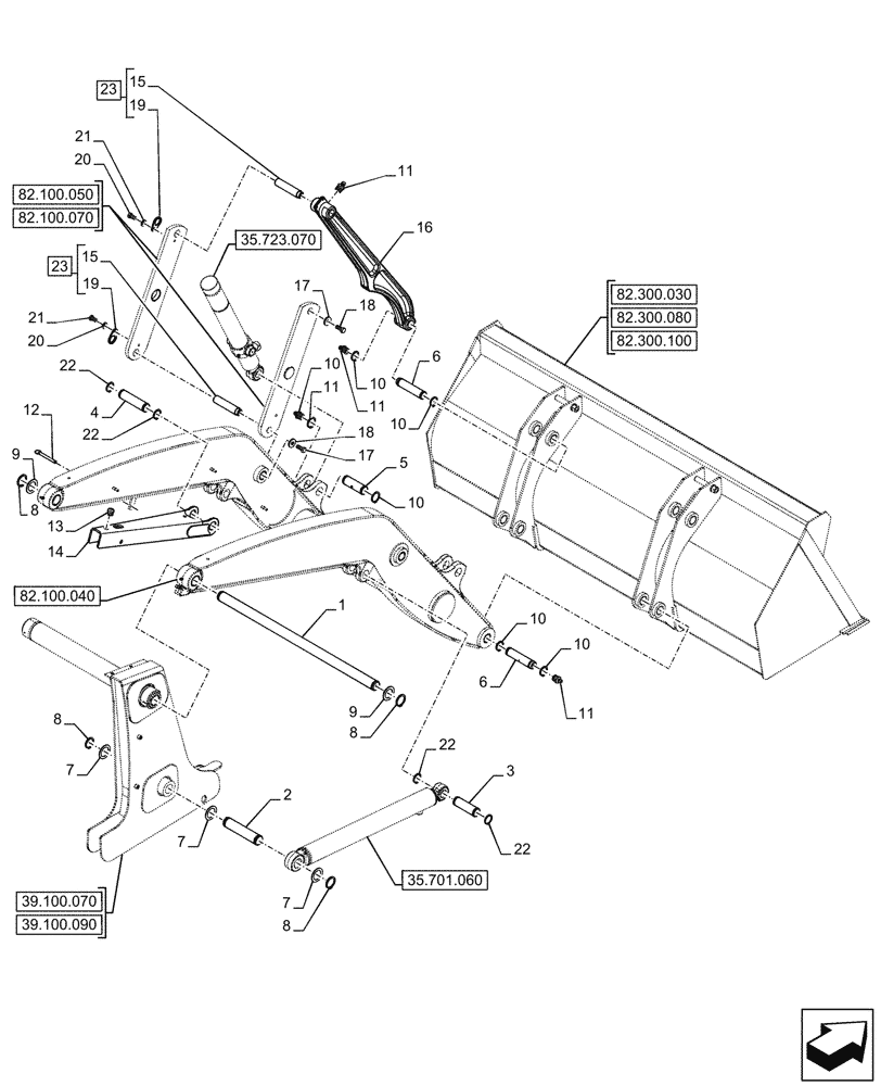 Схема запчастей Case 580SN WT - (82.100.090) - ARM, PIVOT, PIN (82) - FRONT LOADER & BUCKET