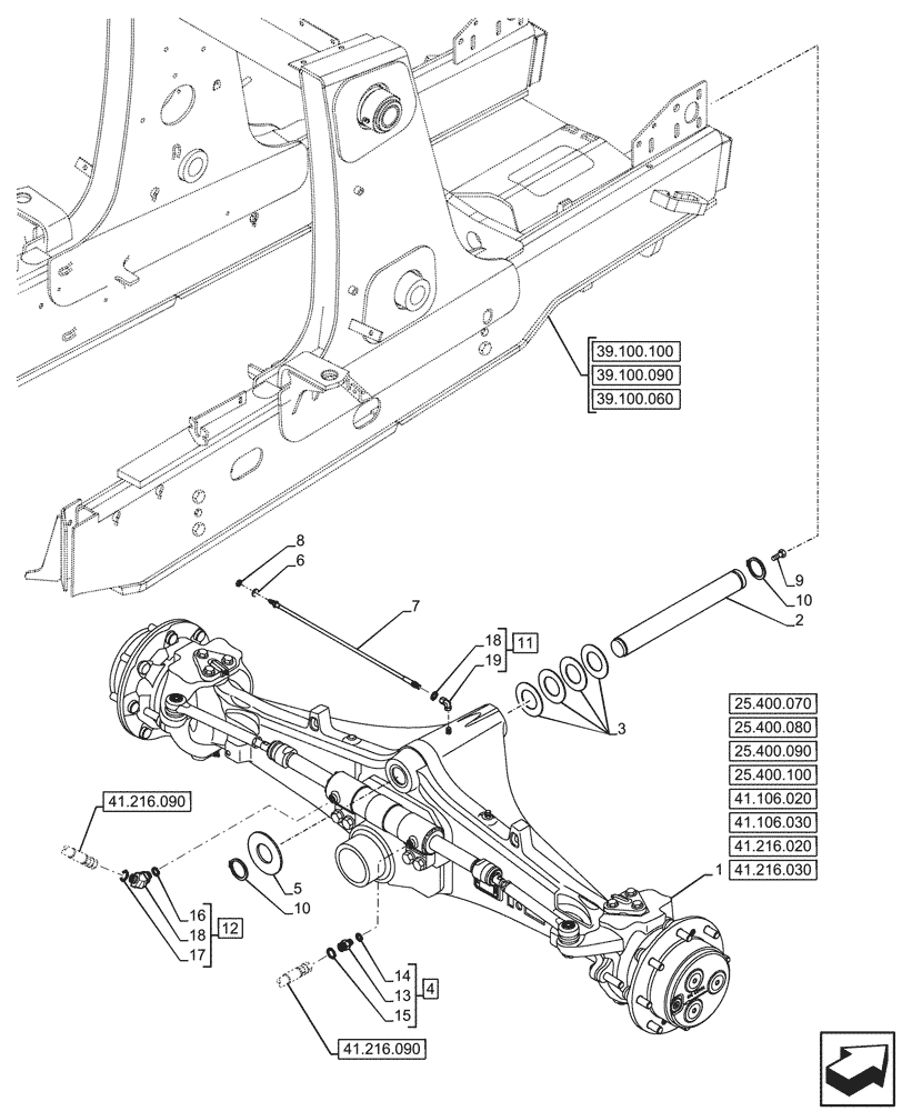 Схема запчастей Case 590SN - (25.400.060) - FRONT AXLE, 2WD (25) - FRONT AXLE SYSTEM