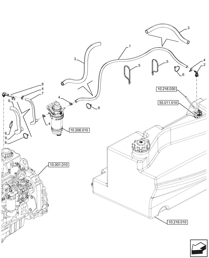 Схема запчастей Case 580N - (10.216.020) - FUEL TANK, LINE (10) - ENGINE