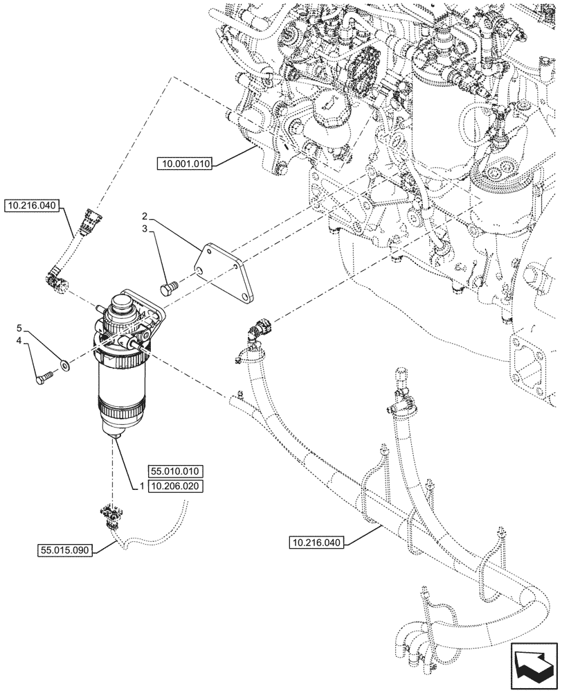 Схема запчастей Case 590SN - (10.206.030) - FUEL FILTER/WATER SEPARATOR (10) - ENGINE