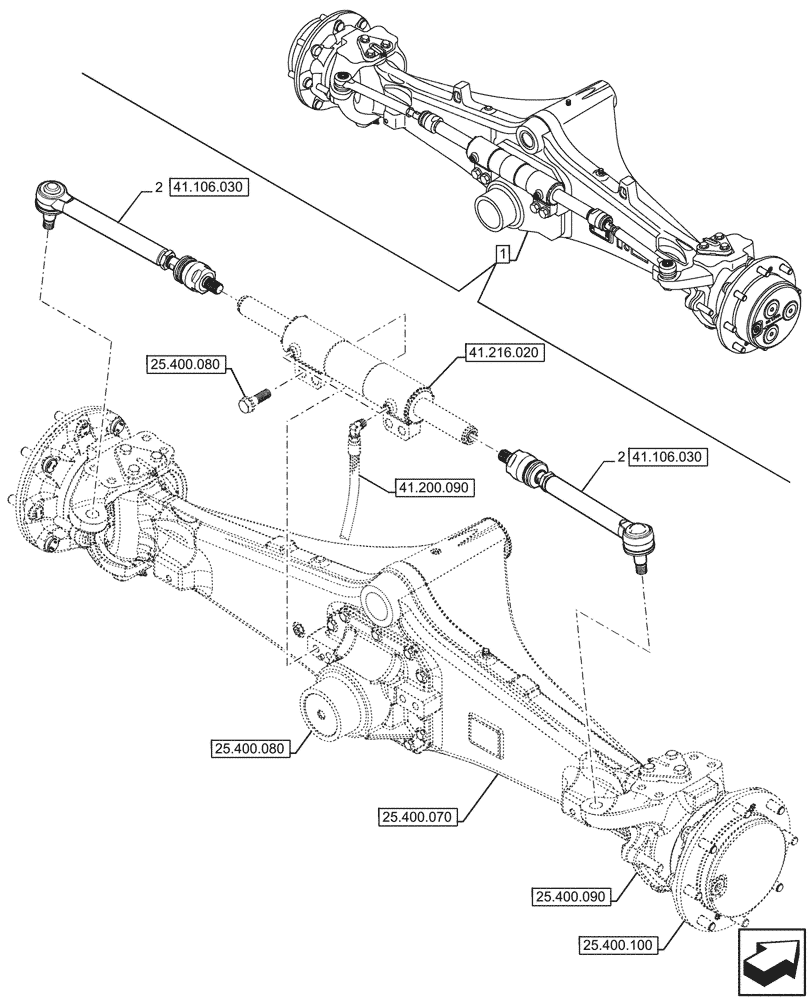 Схема запчастей Case 590SN - (41.106.020) - FRONT AXLE, STEERING TIE-ROD, 2WD (41) - STEERING