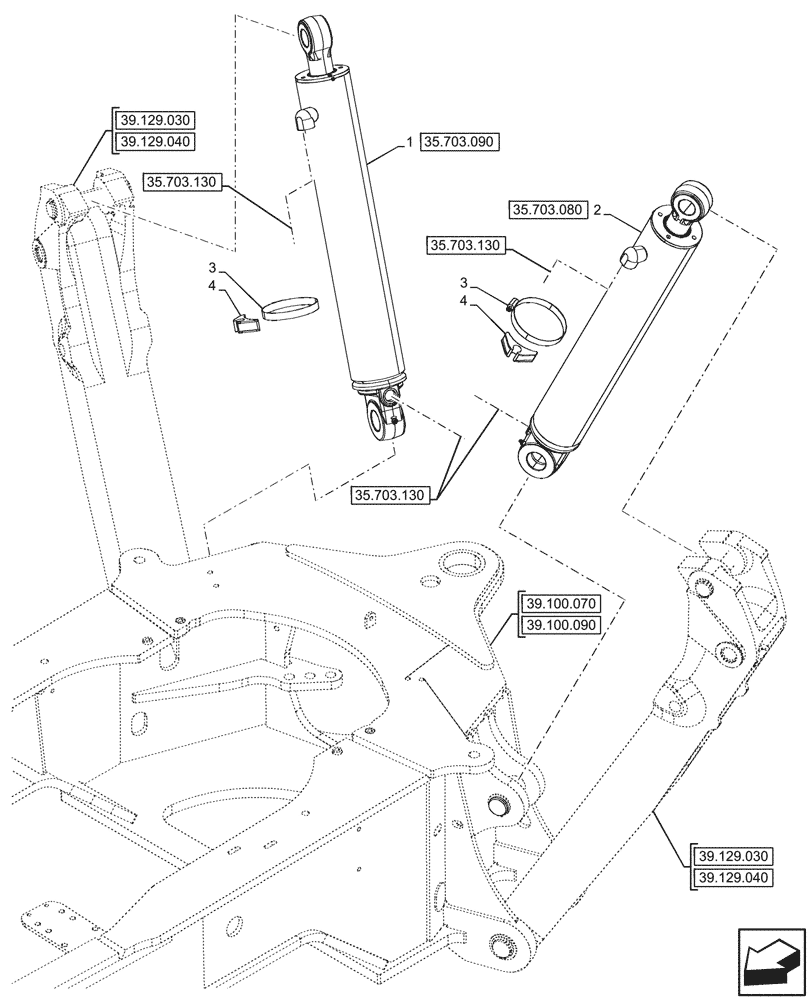 Схема запчастей Case 590SN - (35.703.070) - STABILIZER CYLINDER (35) - HYDRAULIC SYSTEMS