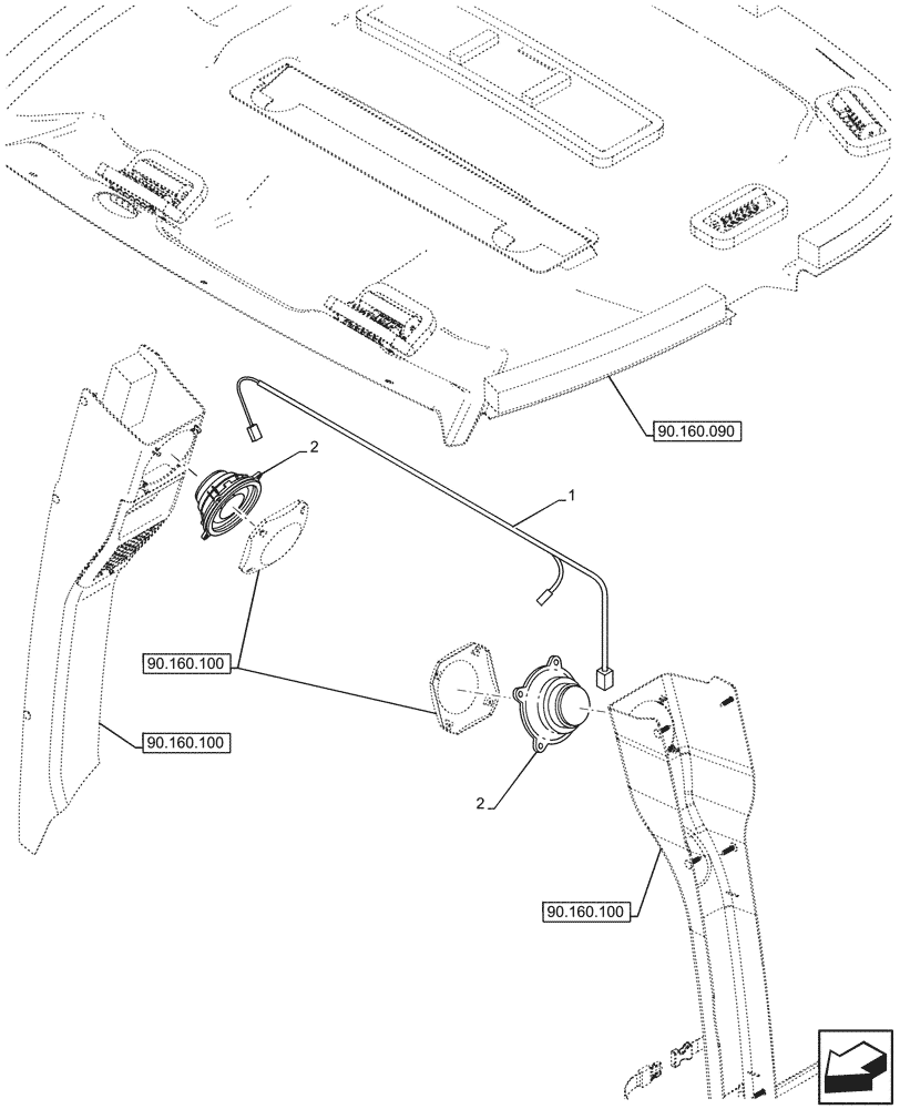 Схема запчастей Case 580SN WT - (55.512.070) - CAB, SPEAKER, WIRE (55) - ELECTRICAL SYSTEMS