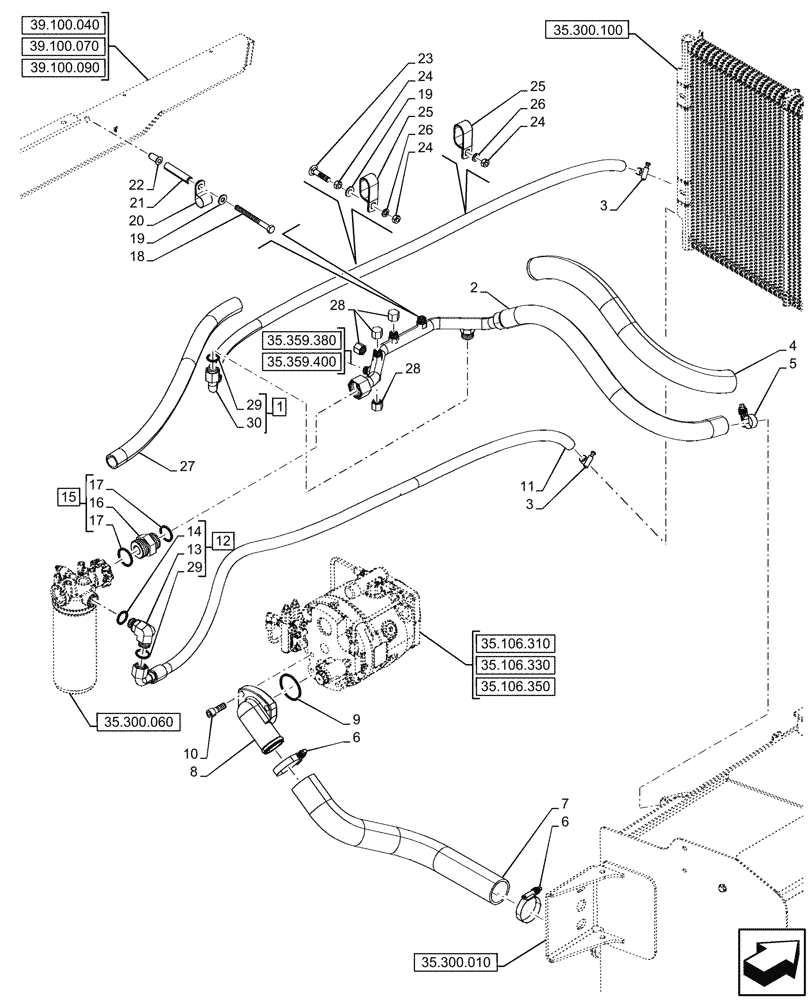 Схема запчастей Case 590SN - (35.300.090) - OIL FILTER, LINE (35) - HYDRAULIC SYSTEMS