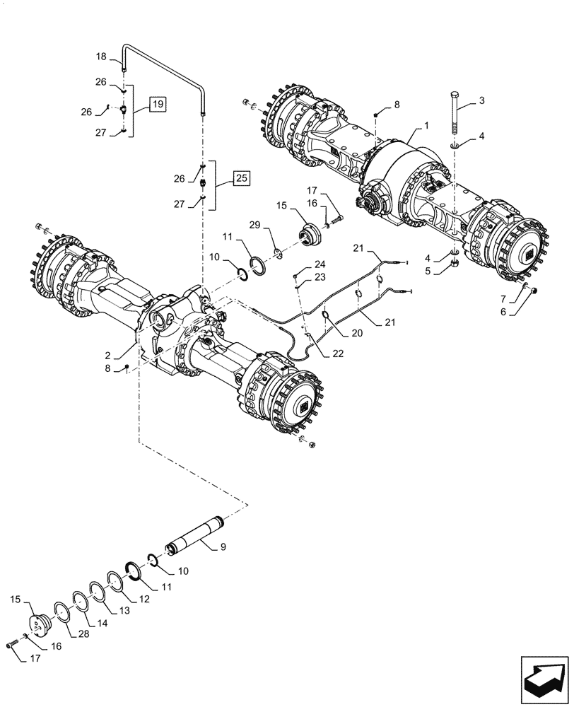 Схема запчастей Case 721G - (25.102.020) - VAR - 782122 - STANDARD FRONT AND REAR AXLE INSTALLATION (25) - FRONT AXLE SYSTEM