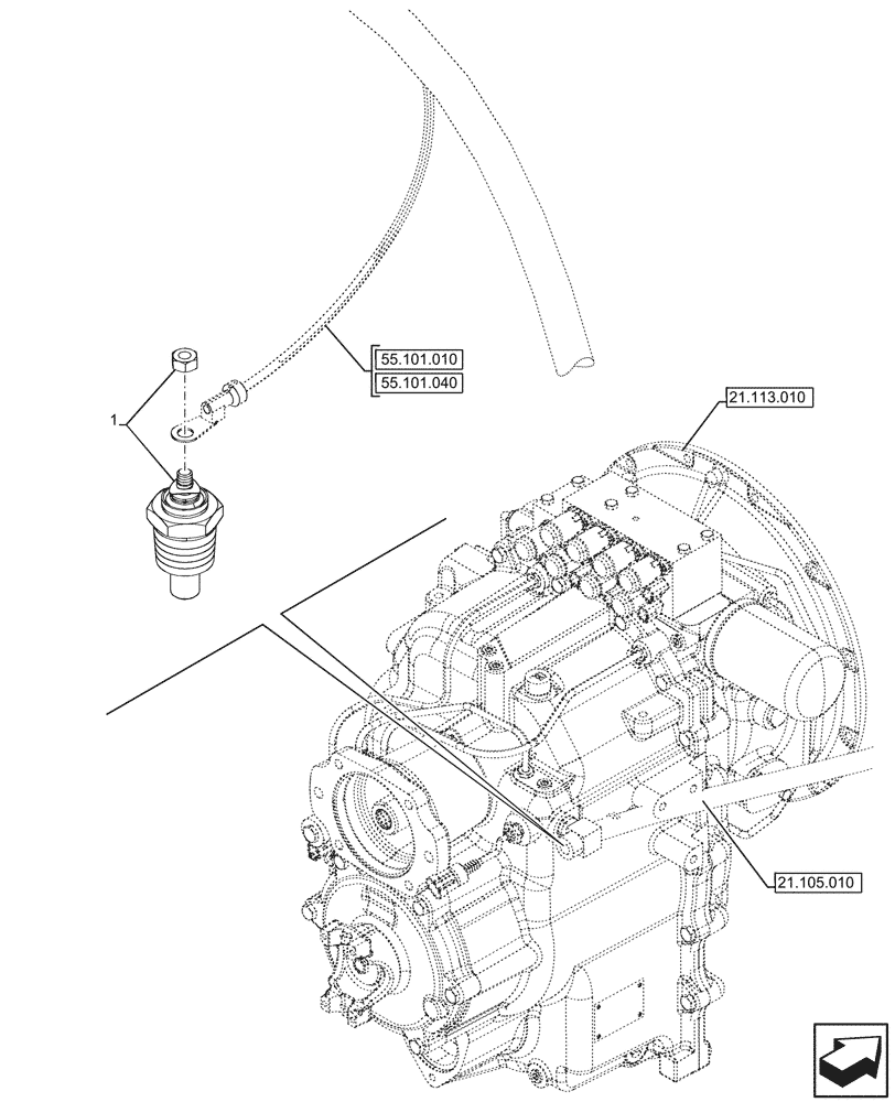 Схема запчастей Case 580SN WT - (55.022.030) - POWERSHIFT TRANSMISSION, TEMPERATURE SENDER, 4WD (55) - ELECTRICAL SYSTEMS