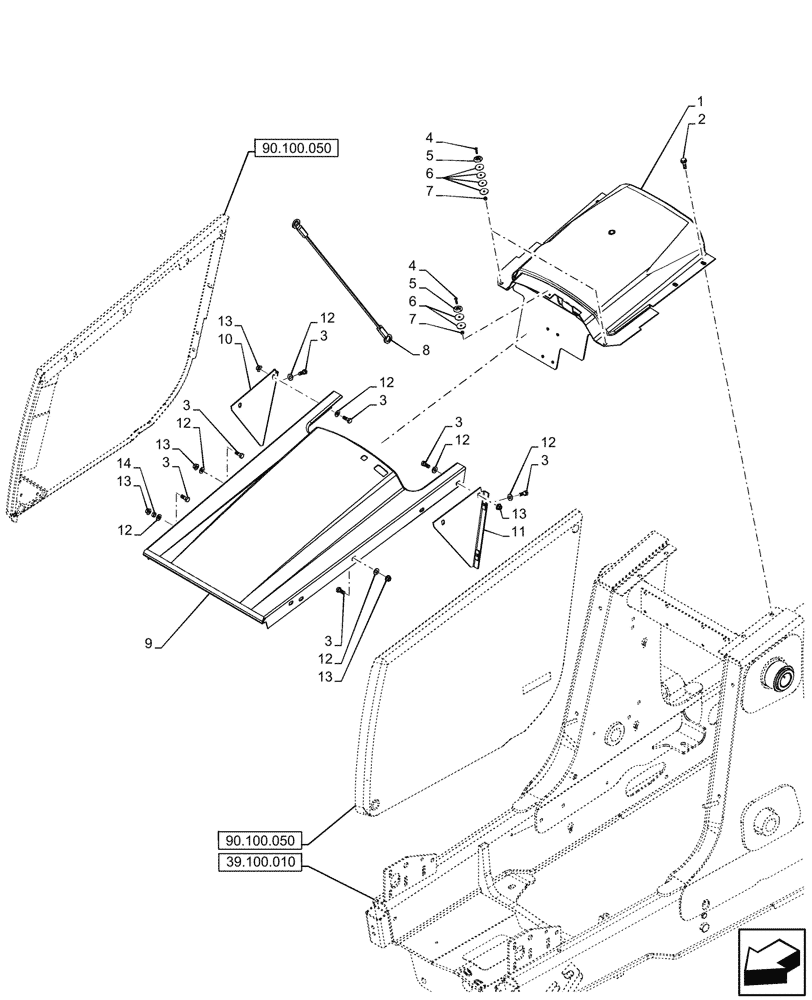 Схема запчастей Case 590SN - (90.100.030) - ENGINE HOOD (90) - PLATFORM, CAB, BODYWORK AND DECALS