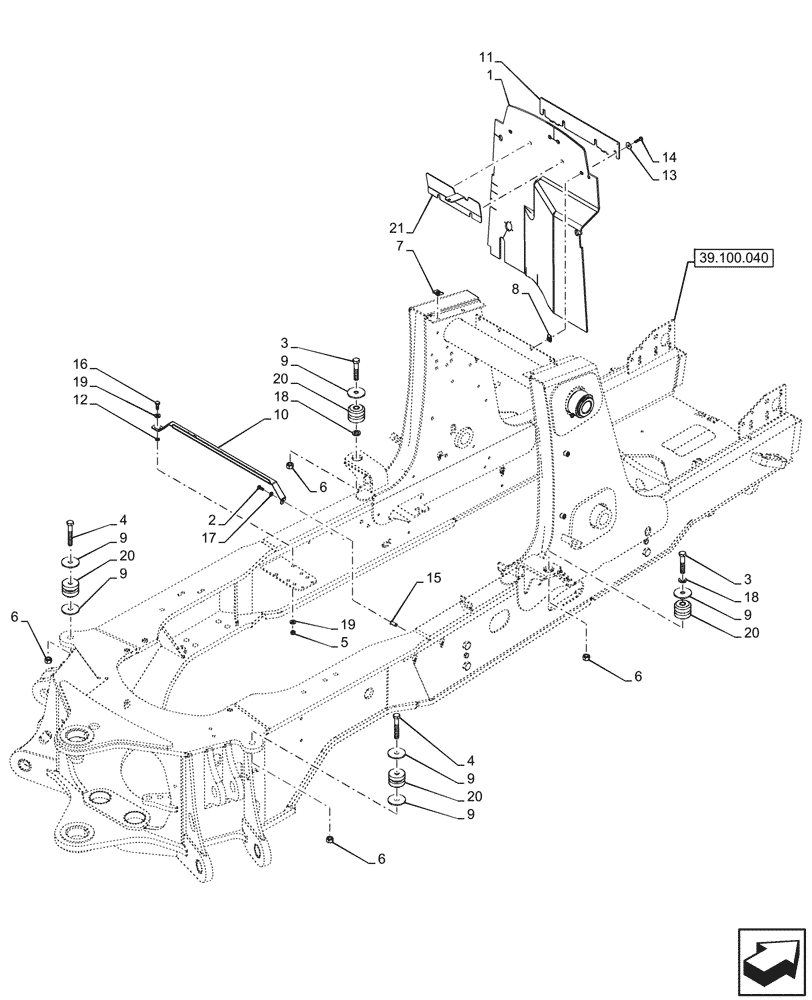 Схема запчастей Case 590SN - (39.100.060) - MAIN FRAME, CURTAIN (39) - FRAMES AND BALLASTING