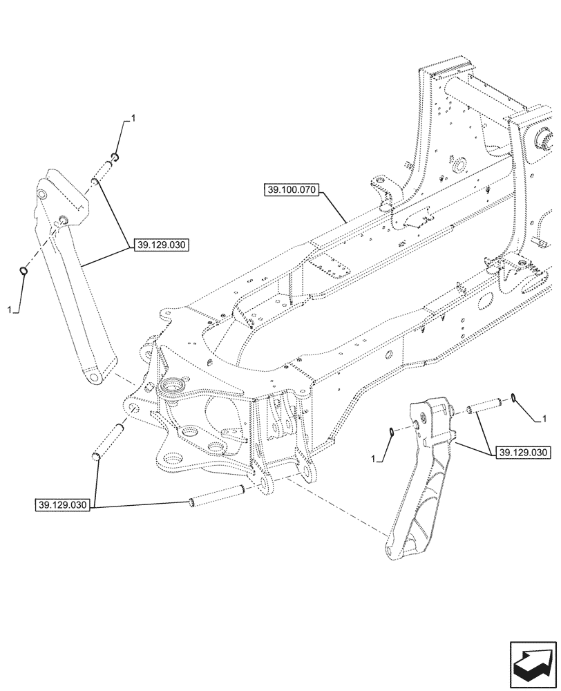 Схема запчастей Case 580SN WT - (39.100.080) - MAIN FRAME, 4WD (39) - FRAMES AND BALLASTING