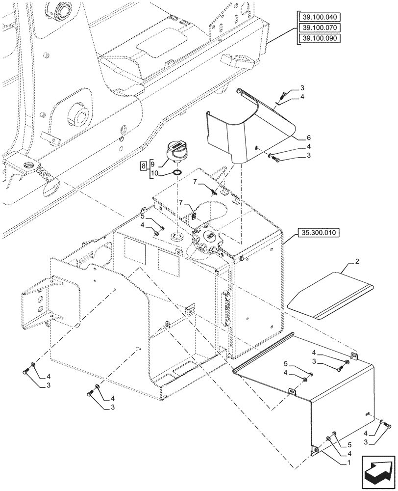 Схема запчастей Case 590SN - (35.300.020) - HYDRAULIC OIL RESERVOIR, COVER (35) - HYDRAULIC SYSTEMS