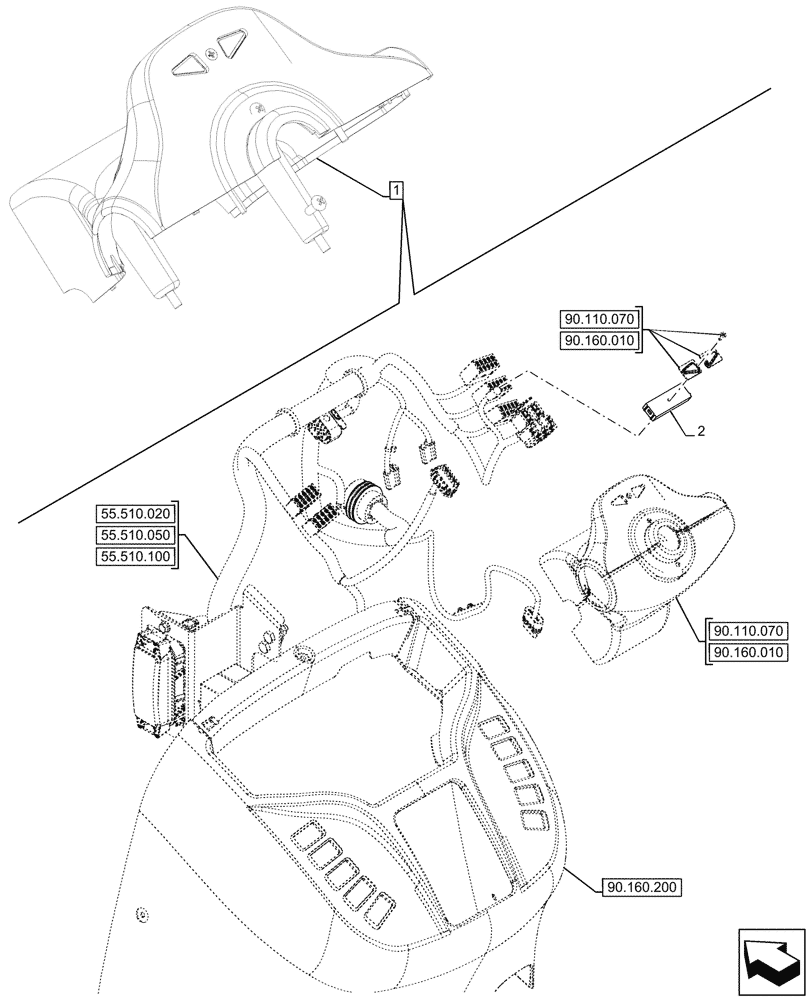 Схема запчастей Case 580SN WT - (55.514.010) - CONSOLE, INDICATOR LIGHT (55) - ELECTRICAL SYSTEMS