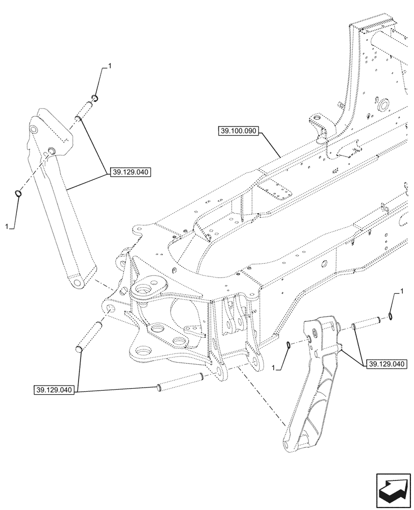 Схема запчастей Case 590SN - (39.100.100) - MAIN FRAME (39) - FRAMES AND BALLASTING