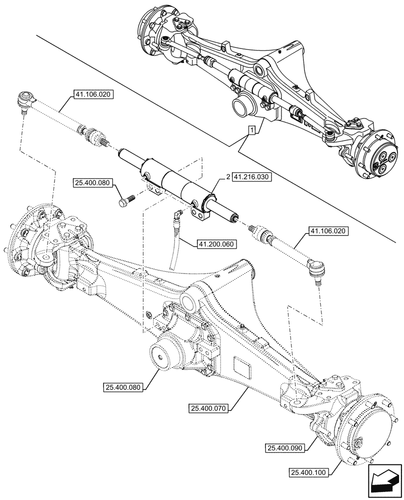 Схема запчастей Case 590SN - (41.216.020) - FRONT AXLE, STEERING CYLINDER, 2WD (41) - STEERING