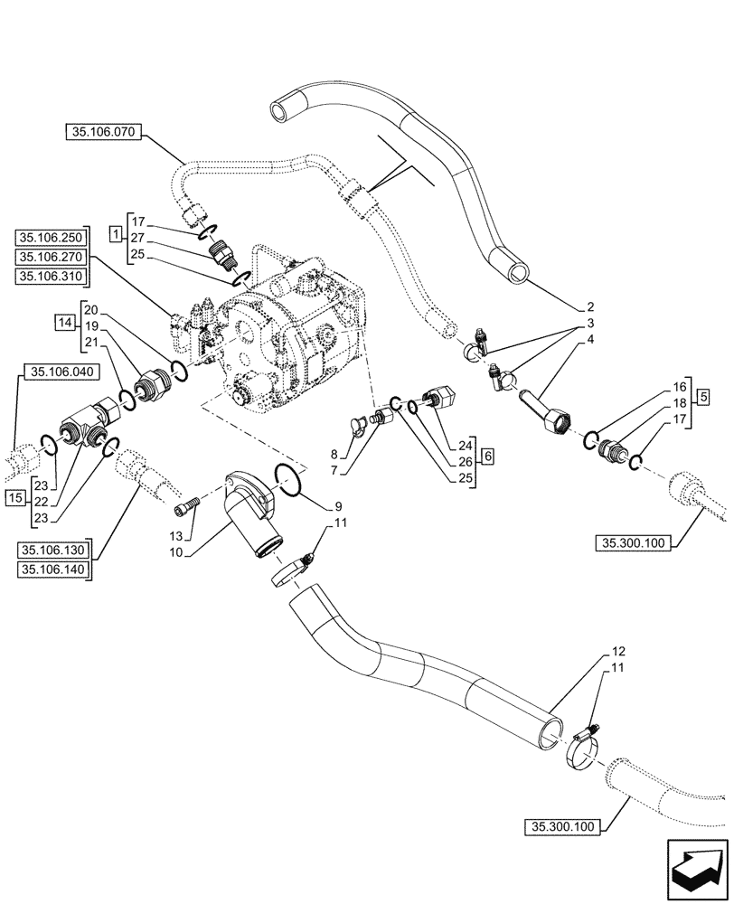 Схема запчастей Case 590SN - (35.106.030) - OIL PUMP & LINES, FITTING (35) - HYDRAULIC SYSTEMS