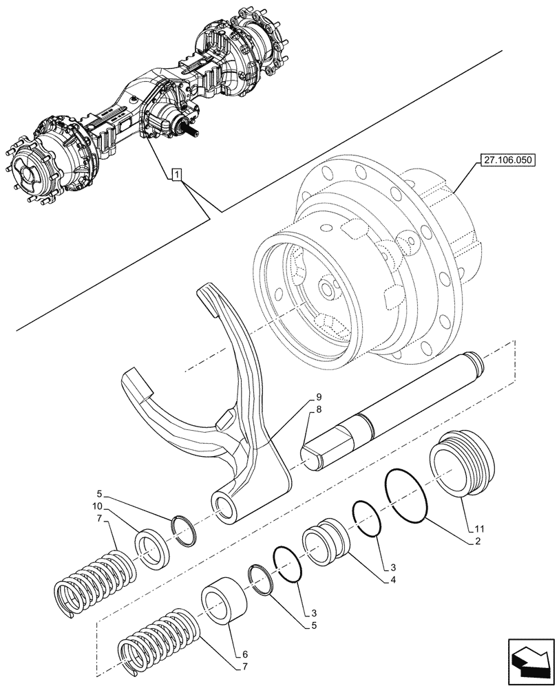 Схема запчастей Case 580SN - (27.106.060) - REAR AXLE, DIFFERENTIAL LOCK (27) - REAR AXLE SYSTEM