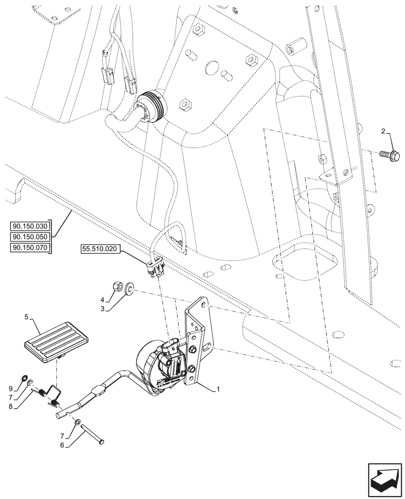 Схема запчастей Case 580SN WT - (55.525.020) - FOOT, THROTTLE (55) - ELECTRICAL SYSTEMS