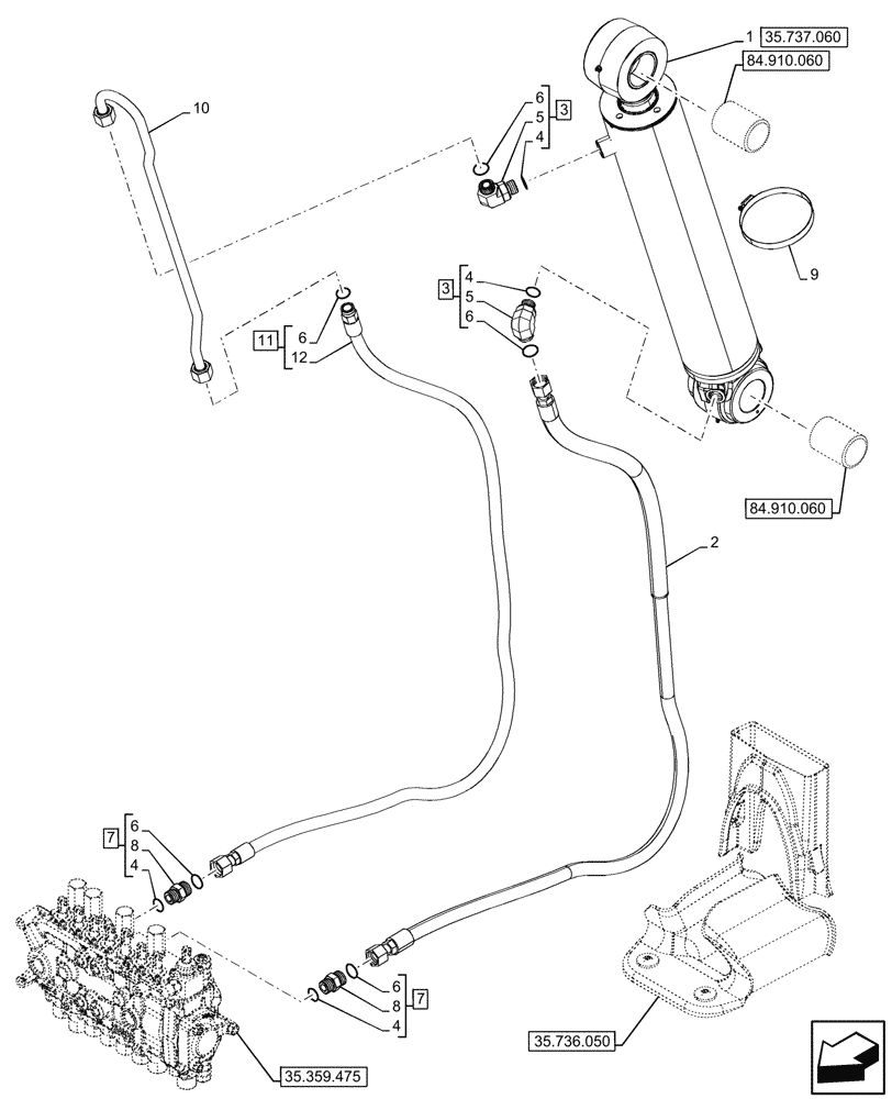 Схема запчастей Case 590SN - (35.737.050) - DIPPER, CYLINDER, LINE (35) - HYDRAULIC SYSTEMS