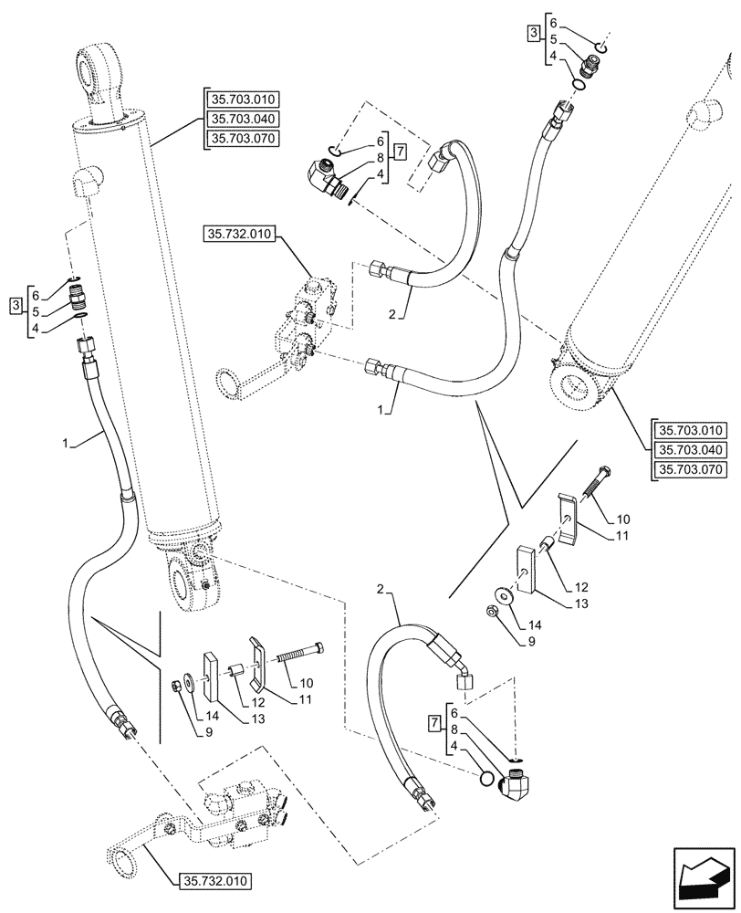 Схема запчастей Case 580N - (35.703.100) - STABILIZER CYLINDER, LINE (35) - HYDRAULIC SYSTEMS