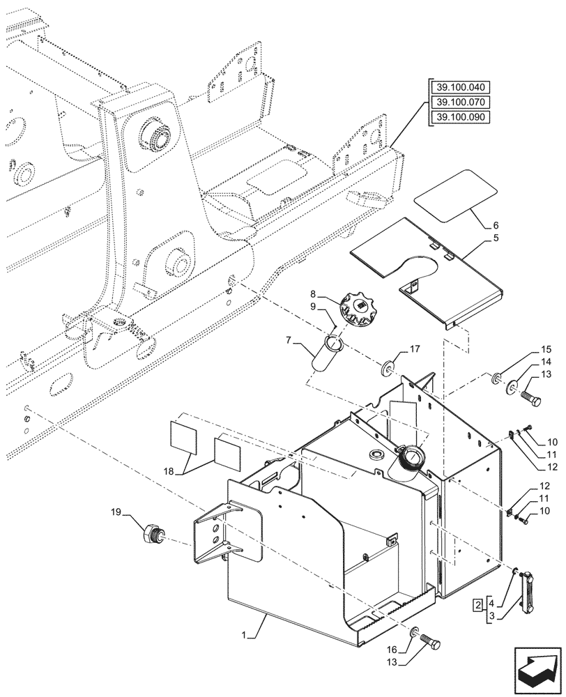 Схема запчастей Case 590SN - (35.300.010) - HYDRAULIC OIL RESERVOIR (35) - HYDRAULIC SYSTEMS