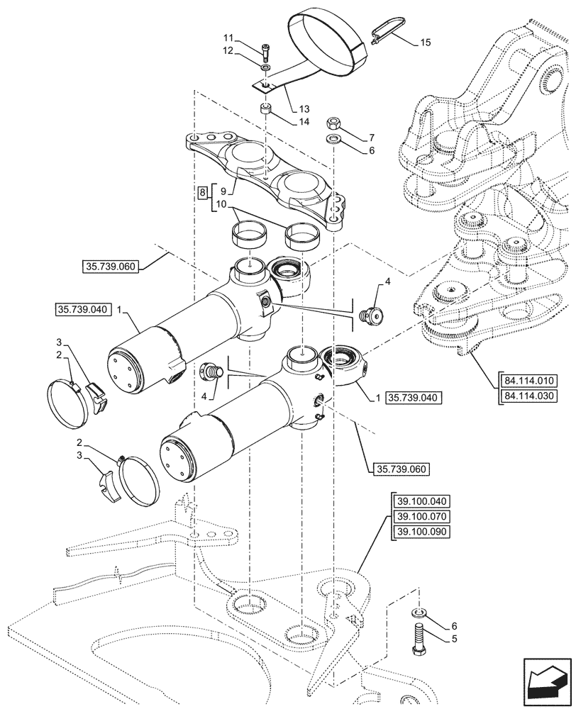 Схема запчастей Case 580SN WT - (35.739.030) - BACKHOE ARM, SLEWING/SWING, CYLINDER (35) - HYDRAULIC SYSTEMS