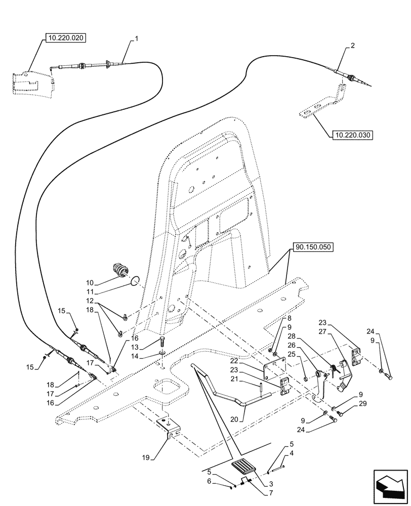 Схема запчастей Case 580N - (10.220.010) - THROTTLE CONTROL LINKAGE, FOOT CONTROL (10) - ENGINE