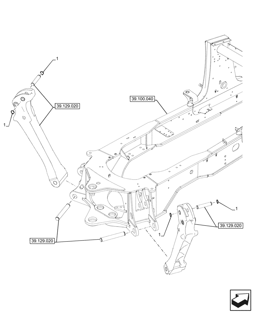 Схема запчастей Case 580SN - (39.100.050) - MAIN FRAME (39) - FRAMES AND BALLASTING