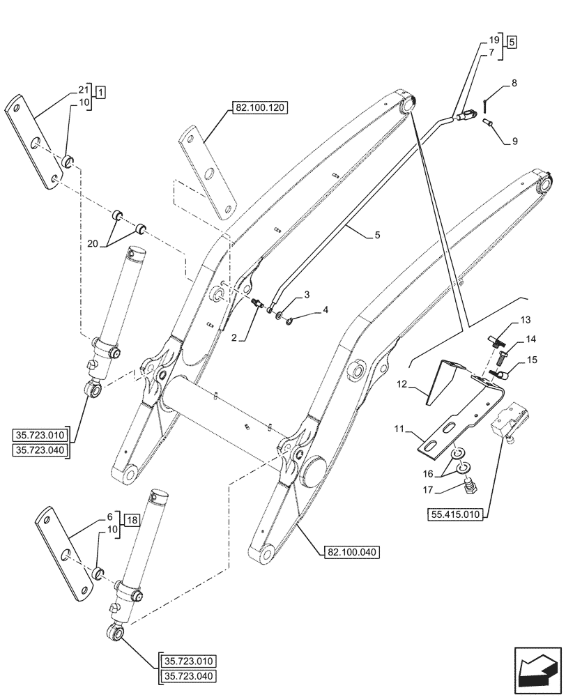 Схема запчастей Case 580N - (82.100.050) - ARM, LINKAGE (82) - FRONT LOADER & BUCKET