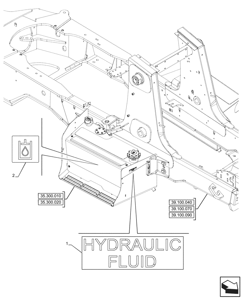 Схема запчастей Case 580SN - (90.108.010) - DECAL, HYDRAULIC OIL RESERVOIR (90) - PLATFORM, CAB, BODYWORK AND DECALS