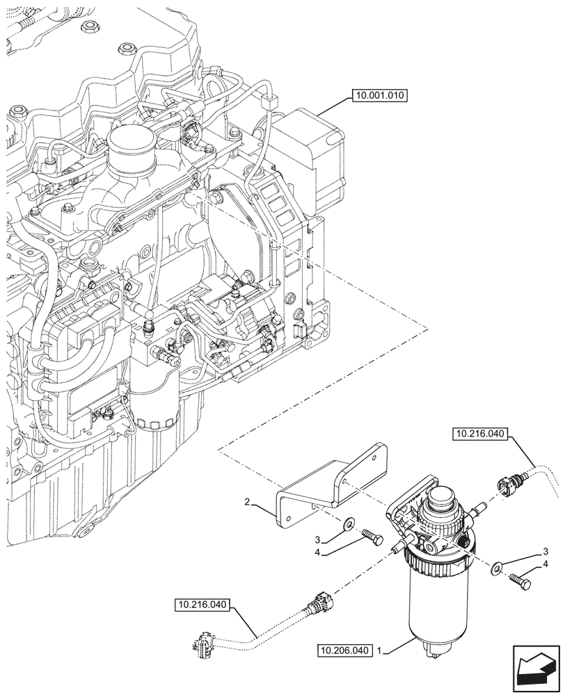 Схема запчастей Case 590SN - (10.206.030) - FUEL FILTER/WATER SEPARATOR (10) - ENGINE