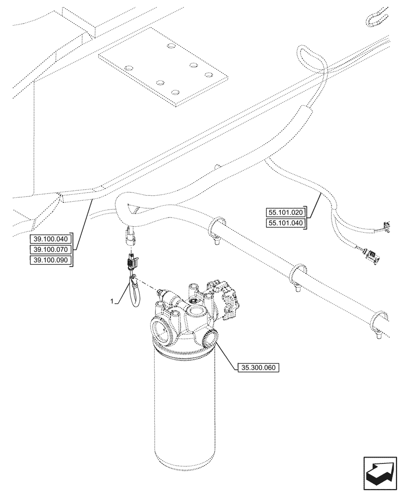 Схема запчастей Case 590SN - (55.036.010) - HYDRAULIC SYSTEM, OIL FILTER, WIRE, RESTRICTOR (55) - ELECTRICAL SYSTEMS