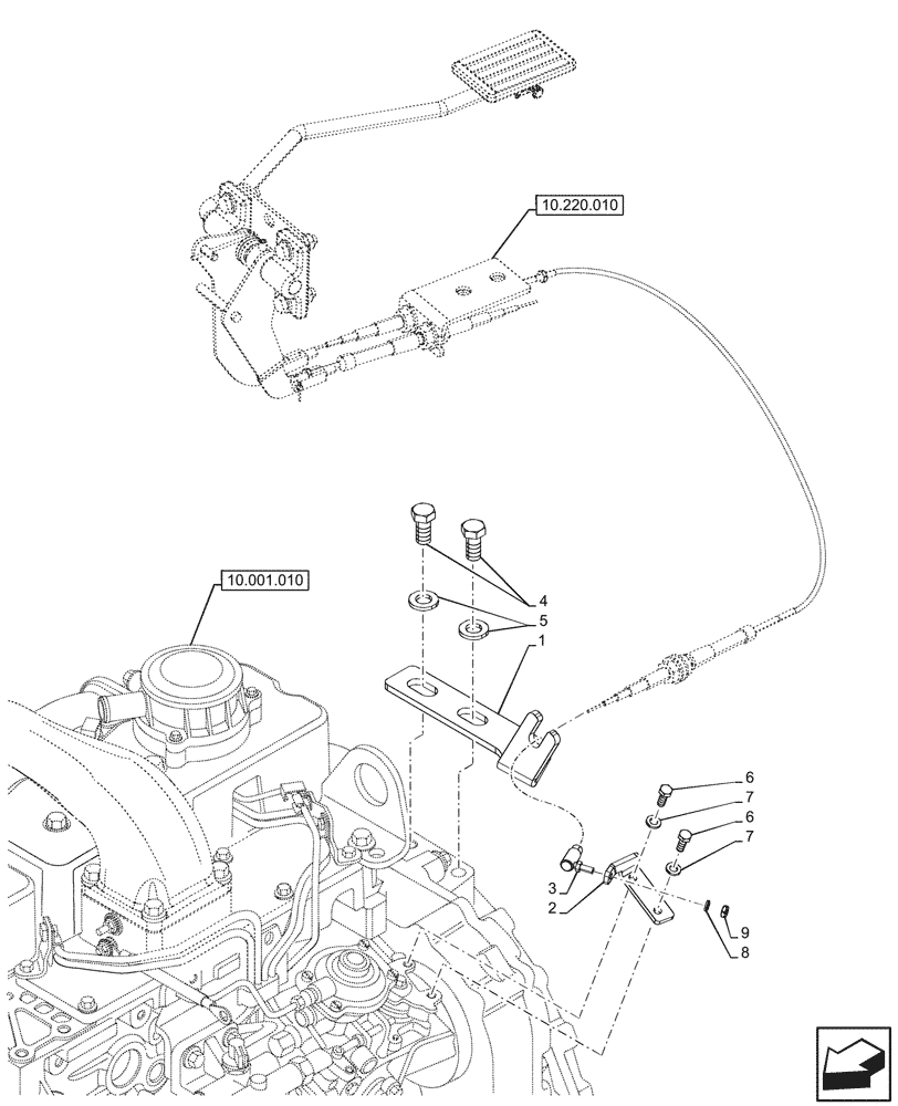 Схема запчастей Case 580N - (10.220.030) - THROTTLE CONTROL LINKAGE (10) - ENGINE