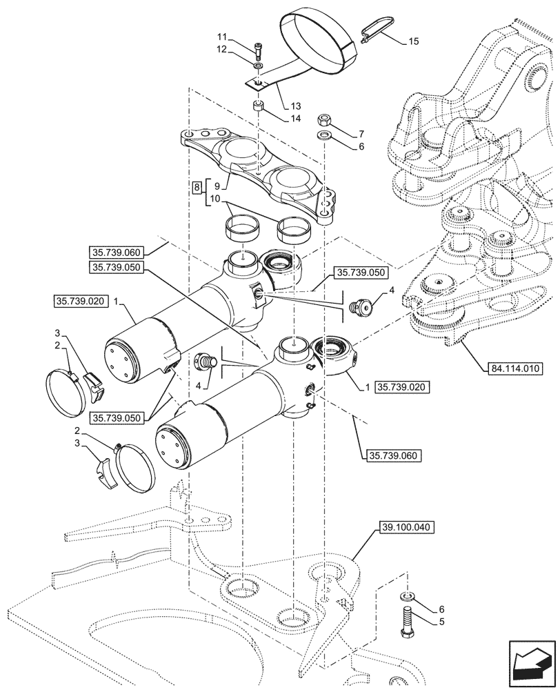 Схема запчастей Case 580N - (35.739.010) - BACKHOE ARM, SLEWING/SWING, CYLINDER (35) - HYDRAULIC SYSTEMS