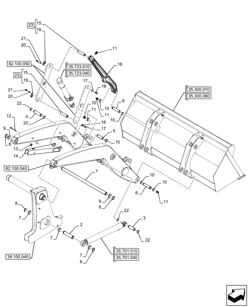 Схема запчастей Case 580N - (82.100.060) - ARM, PIVOT, PIN (82) - FRONT LOADER & BUCKET