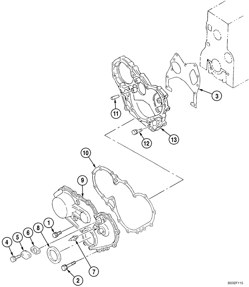 Схема запчастей Case CX210N - (02-11) - FRONT GEAR COVER (02) - ENGINE