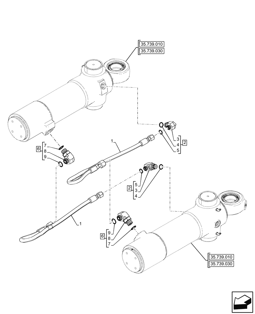 Схема запчастей Case 590SN - (35.739.050) - BACKHOE ARM, SLEWING/SWING, CYLINDER, LINES (35) - HYDRAULIC SYSTEMS