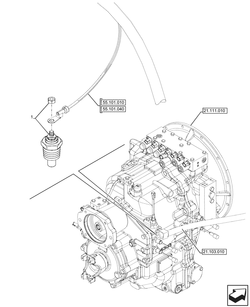 Схема запчастей Case 580SN WT - (55.022.020) - SEMI-POWERSHIFT TRANSMISSION, TEMPERATURE SENDER (55) - ELECTRICAL SYSTEMS