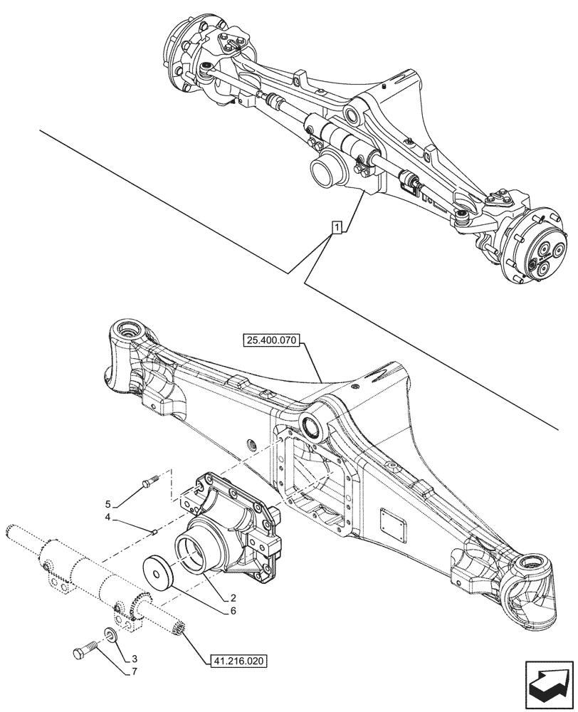 Схема запчастей Case 590SN - (25.400.080) - FRONT AXLE, BODY, COVER, 2WD (25) - FRONT AXLE SYSTEM