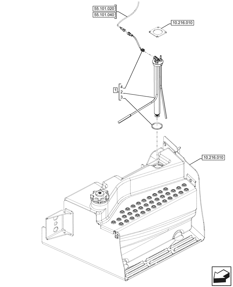 Схема запчастей Case 580SN WT - (55.011.010) - FUEL TANK, SENSOR (55) - ELECTRICAL SYSTEMS