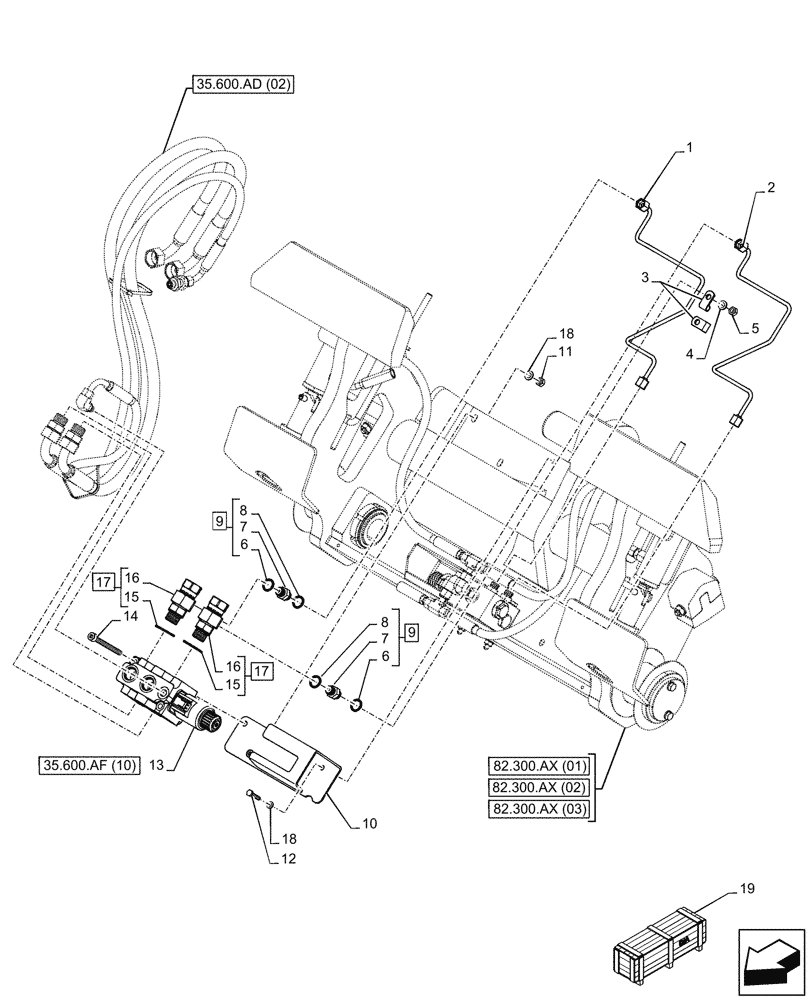 Схема запчастей Case 321F - (35.600.AF[02]) - VAR - 402031, 732004, 732006 - CONTROL VALVE, RETURN, LINE (35) - HYDRAULIC SYSTEMS