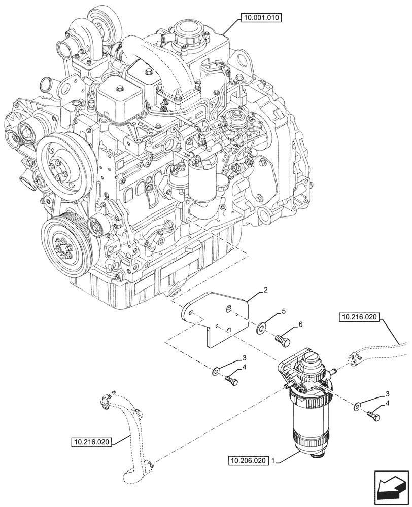 Схема запчастей Case 580N - (10.206.010) - FUEL FILTER/WATER SEPARATOR (10) - ENGINE