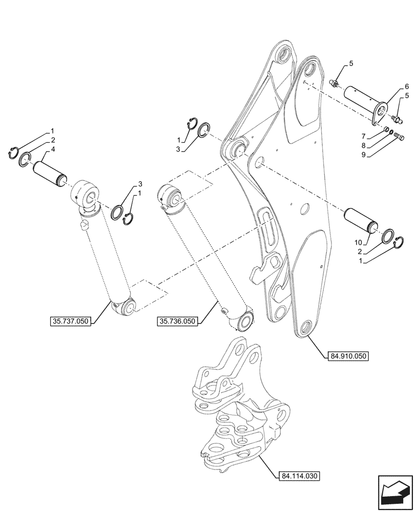 Схема запчастей Case 590SN - (84.910.060) - BOOM, PIN (84) - BOOMS, DIPPERS & BUCKETS